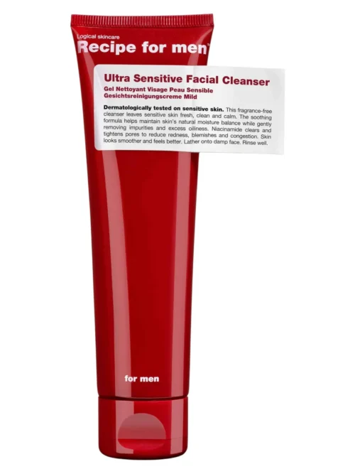 Recipe For Men, Ultra Sensitive Facial Cleanser, Fragrance-Free, Gentle Cleansing, Cleansing Gel, Face, 100 ml