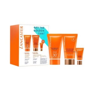Get The Golden Tan! Set Lancaster: Golden Tan Maximizer, Buriti Oil, Anti-Wrinkle, After-Sun Serum, 3 ml + Golden Tan Maximizer, Hydrating & Soothing, After-Sun Lotion, 15 ml + Sun Beauty, UV Protection, Sunscreen Lotion, SPF 30, 15 ml